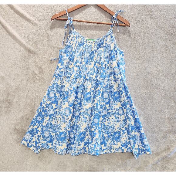 J Crew Blue Floral Halter Cross Back Cotton Voile Cover Up Mini Dress Size Small - Picture 6 of 13